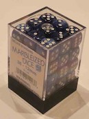 Preview: Koplow Würfel - Marble Deluxe : blau / weiß - 12mm, 36 Stück