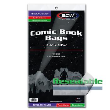 BCW Resealable Silver size Thick Comic Bags (100 Stück)