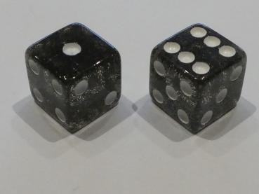 2 x Koplow Würfel 16mm - Opaque square: glitter schwarz / weiß