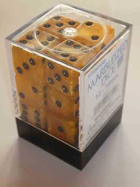 Koplow Würfel - Marble Standard Square gold (16mm, 12er-Set Box)