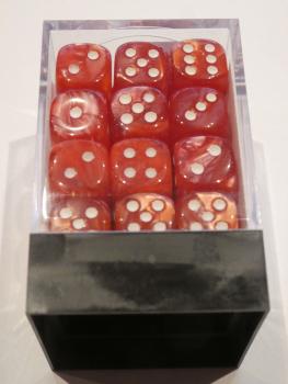 Koplow Würfel - Marble Deluxe : rot / weiß - 12mm, 36 Stück