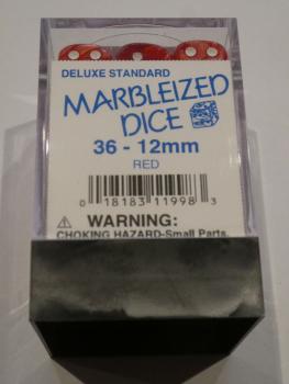 6 x 12mm Koplow Würfel - Marble Deluxe : rot / weiß