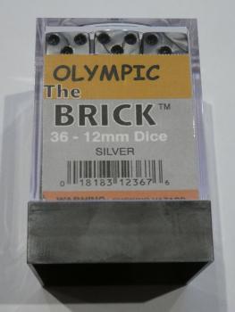 6 x 12mm Koplow Würfel - Olympic Pearlized: silber / schwarz