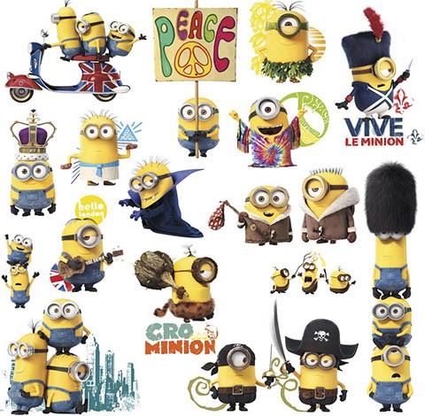 Minions Wandtattoos - 4 Blätter - in Blisterpackung 25x45cm