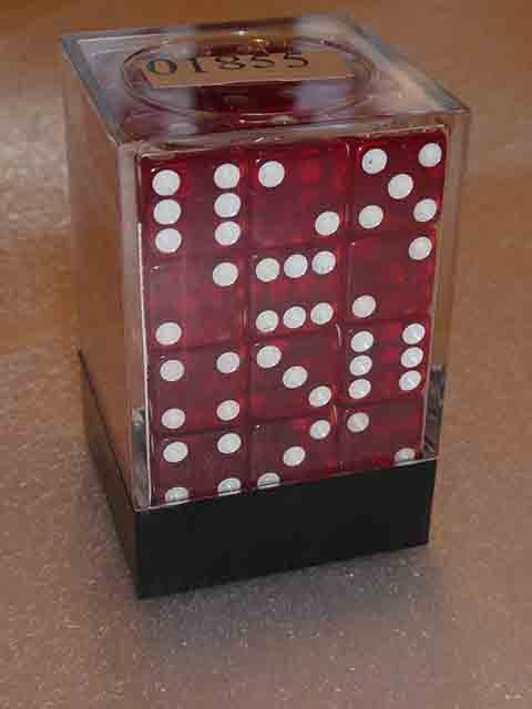 6 x 12mm Koplow Würfel - transparent Standard square rot/weiß