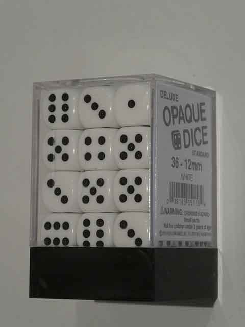 Koplow Würfel - Opaque Deluxe : weiß / schwarz - 12mm, 36 Stück