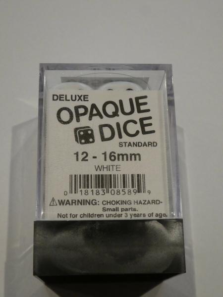 Koplow Würfel - Opaque deluxe : weiß / schwarz (16mm, 12er-Set)