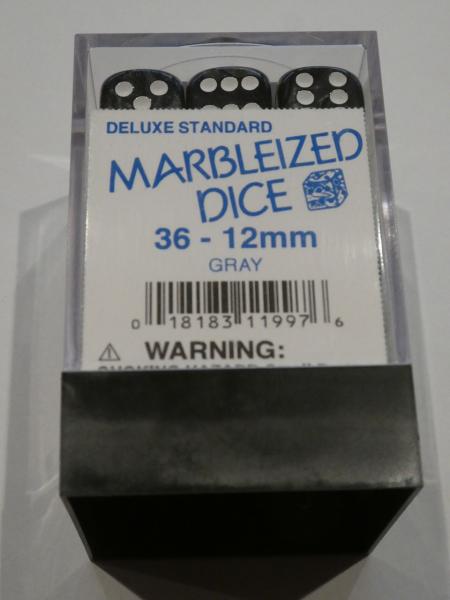 6 x 12mm Koplow Würfel - Marble Deluxe : grau / weiß