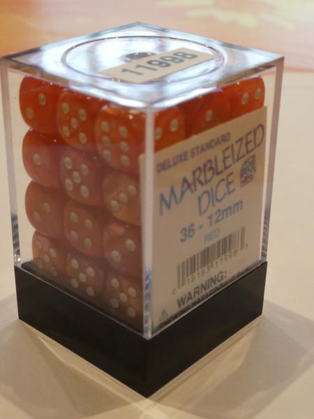 Koplow Dice - Marble Deluxe : red / white - 12mm, 36 pcs.