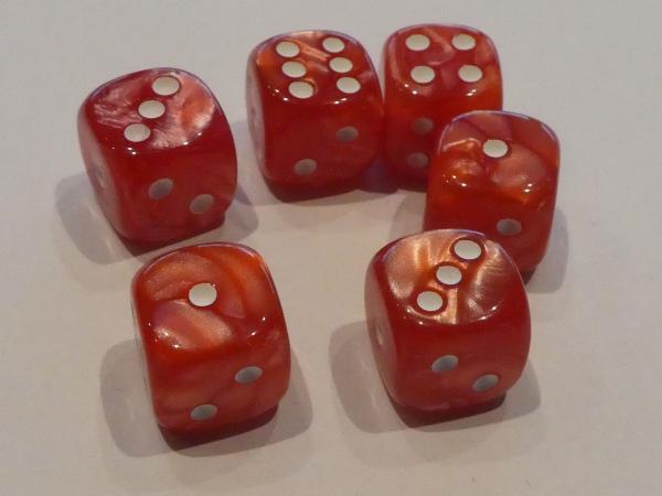 6 x 12mm Koplow Dice - Marble Deluxe : red / white