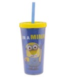 Minions Trinkbecher mit Deckel und Strohhalm (500 ml) 9x9x18 cm
